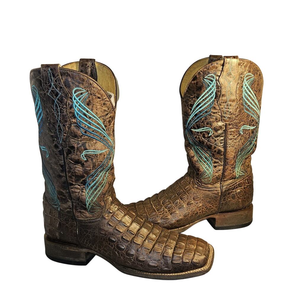 Cavender's Chocolate Hornback Caiman Crocodile Square Toe Cowboy Boot 8.5 D